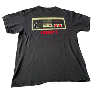 Nintendo Mens Large T shirt Black Addict Gamer Video Game Controller 2012 NES